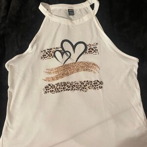 White Halter Top with Heart and Leopard Print